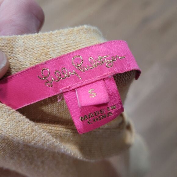 Lilly Pulitzer Glenda Heathered Sand Bar Tan Fringe Coolmax Sweater Small - Picture 6 of 8